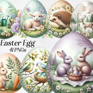 Easter egg clipart, easter clip art, watercolor egg, png, spring clipart, easter animals, spring scene, illustration, sublimation, printable