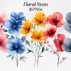 Watercolor Flower Clipart: Boho Floral PNG, Botanical Illustration (Digital Download)