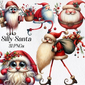 Santa clipart, watercolor Santa png, funny Santa Claus, quirky Santa, cute christmas graphics, printable illustration, digital download