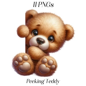 Clipart de aquarela espiando Teddy, 11 arquivos PNG, clipart de ursinho de pelúcia, urso fofo, animais espiando, brinquedo de pelúcia, brinquedo de pelúcia, arte de parede de berçário