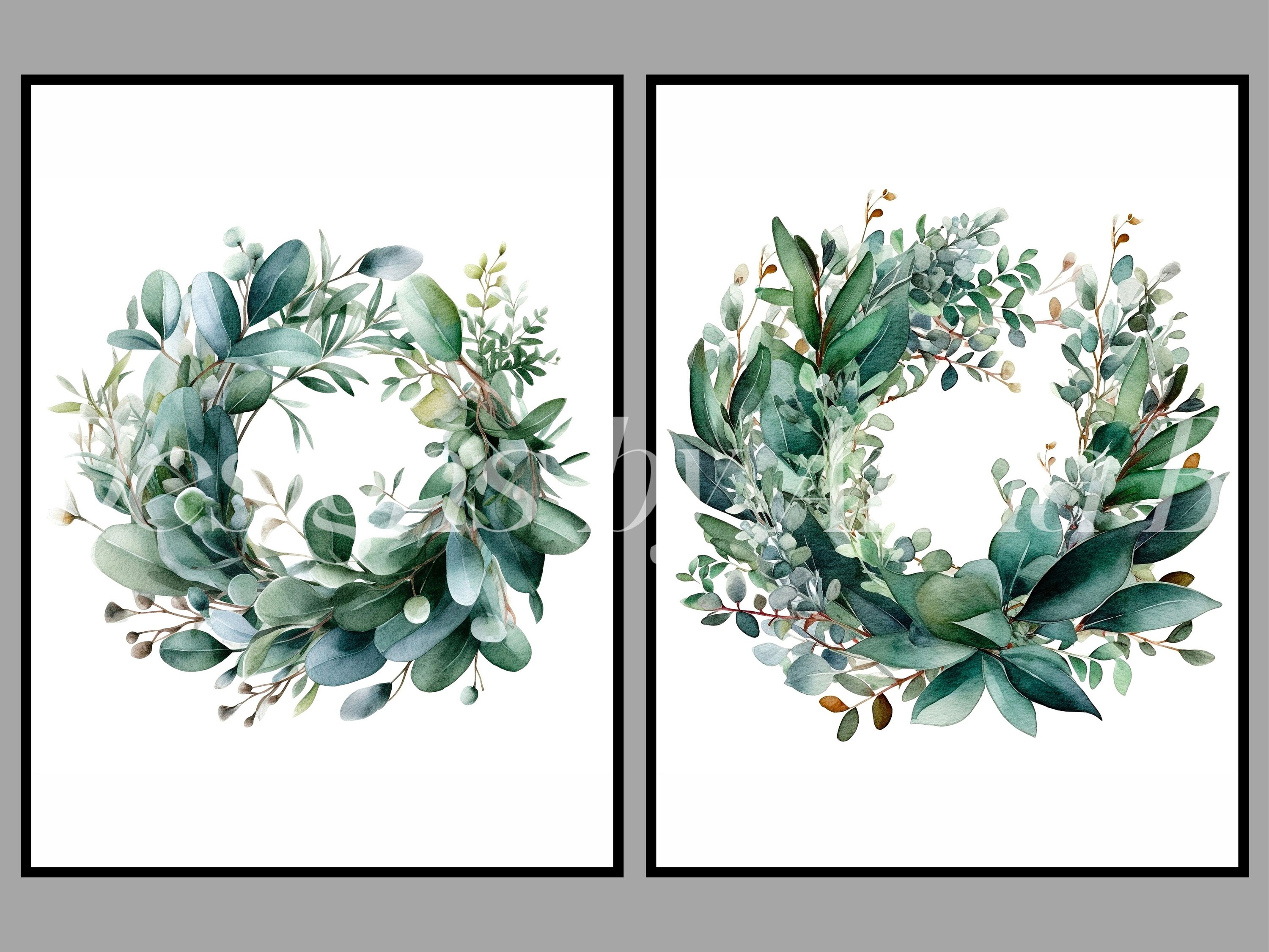 Eucalyptus Wreath Clipart: Watercolor Greenery Graphics (JPEG & PNG ...