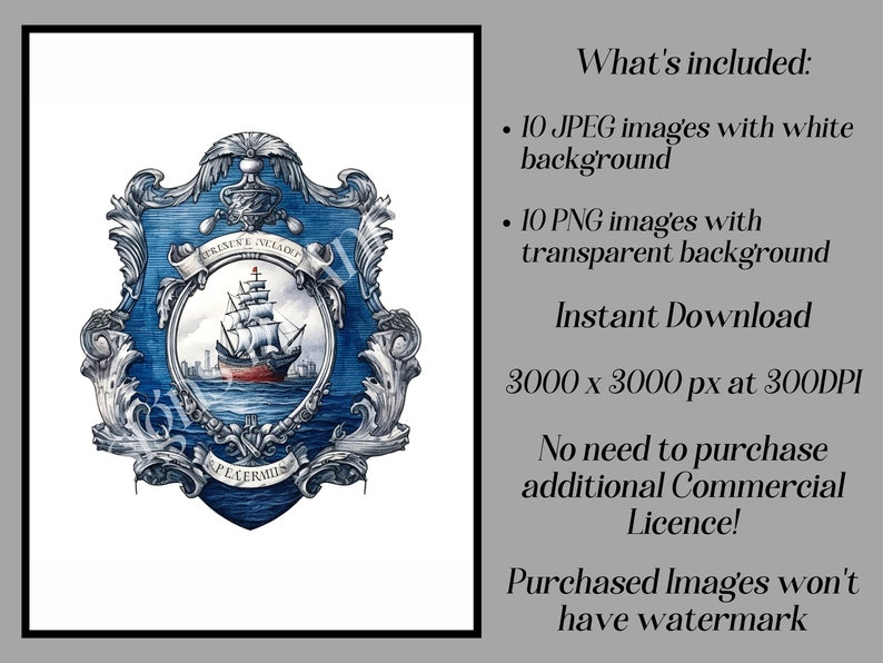May include: A blue and silver crest with a ship sailing on a body of water. The crest has the text "ERISINE VELADER" and "SPECERMILS".