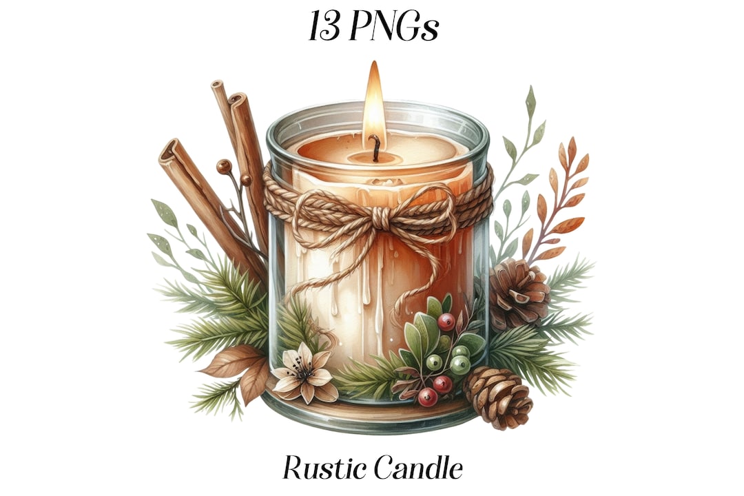 Watercolor Rustic Candles Clipart, 13 PNG Files, Rustic Clip Art ...