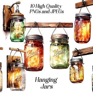 Watercolor Hanging Jars Clipart: Rustic Lanterns (Digital Download)