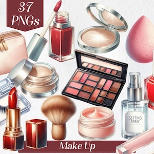 Clipart maquillage - produit de beauté PNG, rouge à lèvres, fard à paupières, outils cosmétiques, ensemble d'illustrations de maquillage de mode, glam art
