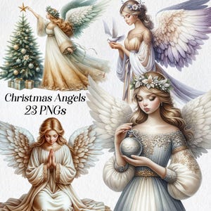 Christmas Angels clipart, aquarel engel illustraties, png, christelijke feestdag, religieuze, feestelijke winter, digitale download, afdrukbare afbeeldingen
