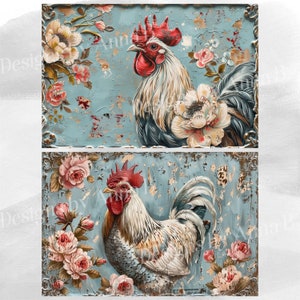 Rooster Shabby Chic Digital Paper, 16 High Quality JPEG Files, Chicken ...