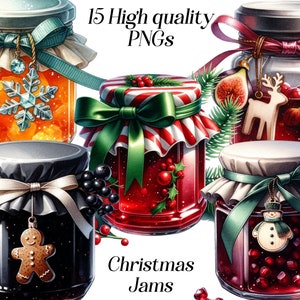 Watercolor Christmas Jams Clipart: Festive Food Graphics (PNG Files)