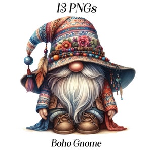 Aquarel Boho Gnome clipart, 13 PNG-bestanden, boho-illustraties, schattige kabouter, fantasiekabouter, bohokunst, kabouterafbeeldingen, afdrukbare afbeeldingen