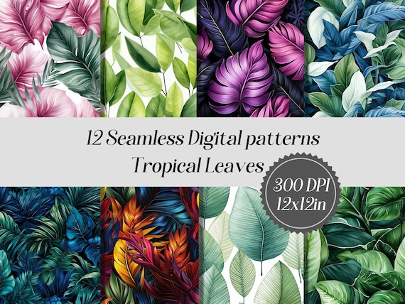 Watercolor Tropical Leaves Seamless Pattern: Jungle Greenery (Digital Download)