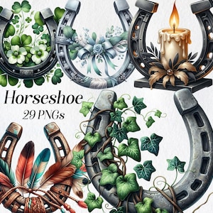Hufeisen Clipart, Aquarell Blumen Hufeisen Clip Art, PNG, Boho, Boho, Blumen, St Patricks Day, Western, wilder Westen, digitale Bilder