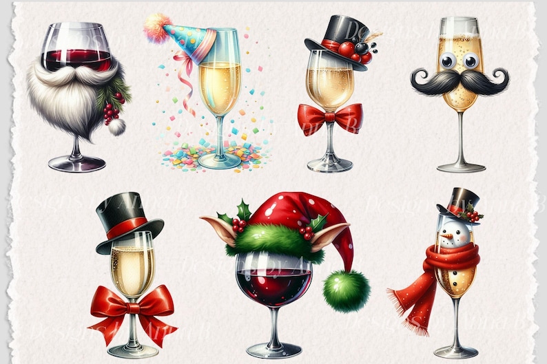 Watercolor Christmas Drinks Clipart: Festive Cocktail PNG Graphics (Digital Download) image 4
