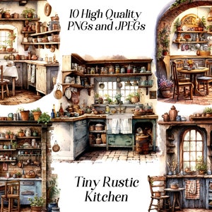 Watercolor Rustic Kitchen Clipart: Cottagecore Farmhouse (JPEG, PNG)