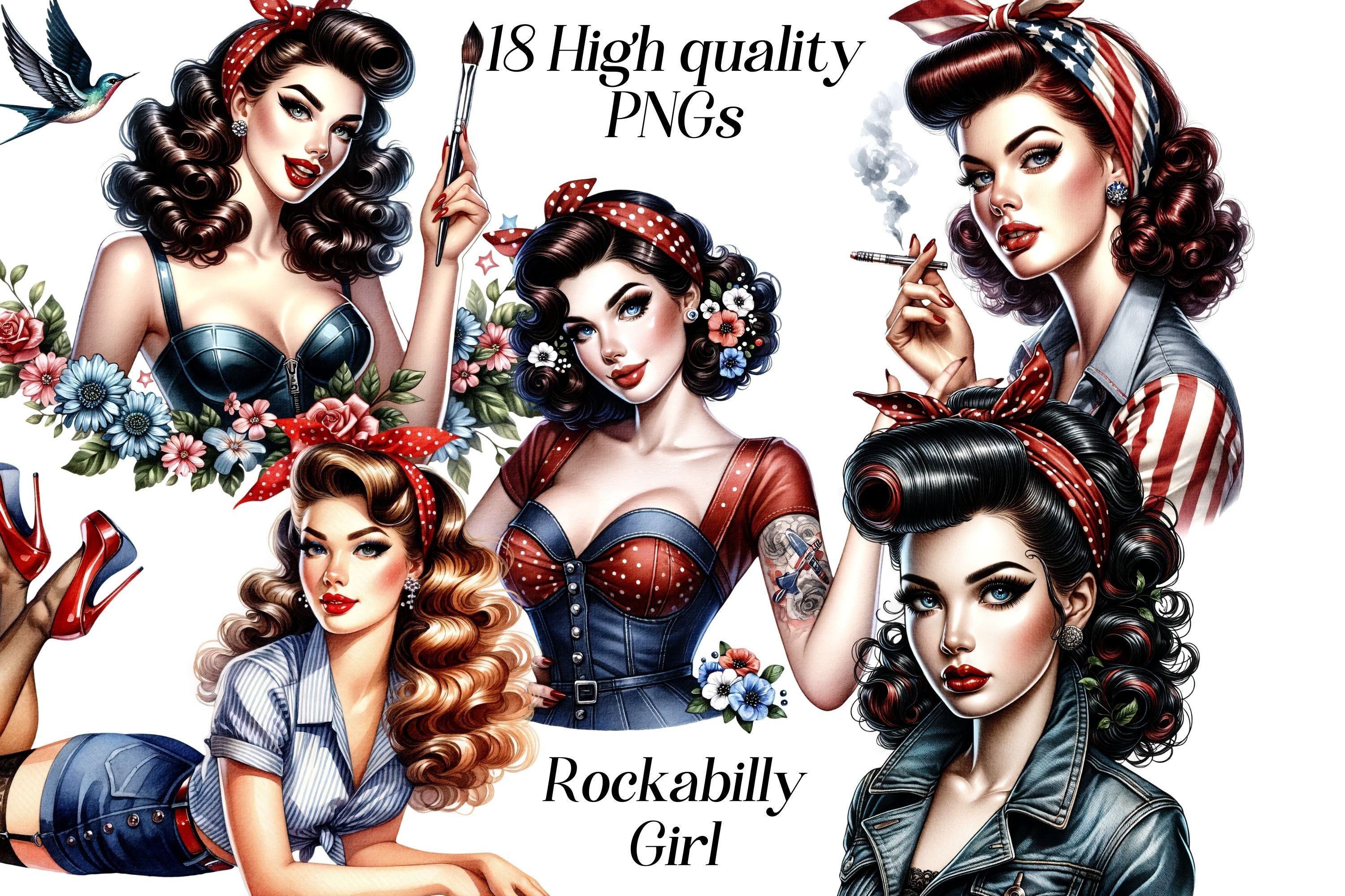 Rockabilly Girl White Transparent, Rockabilly Girl Or Pin Up Girl Hold Th  Wrench And Wearing Red Bandana Vector Illustration, Women, Woman, Girl PNG  Image For Free Download
