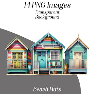 Clipart aquarel strandhutten: zomervakantie png-bestanden (digitale download)