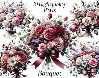 Ramo de rosas en acuarela: Gráficos PNG florales (descarga digital)