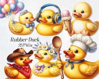 Clipart de patito de goma: conjunto de PNG de patito amarillo, arte infantil (descarga digital)