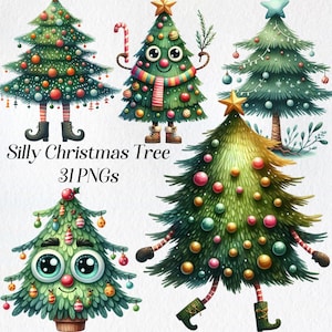 Árvore de Natal Clipart, aquarela árvore de Natal, peculiar, png, árvore engraçada, Natal caprichoso, Natal fofo, natal, gráficos para impressão