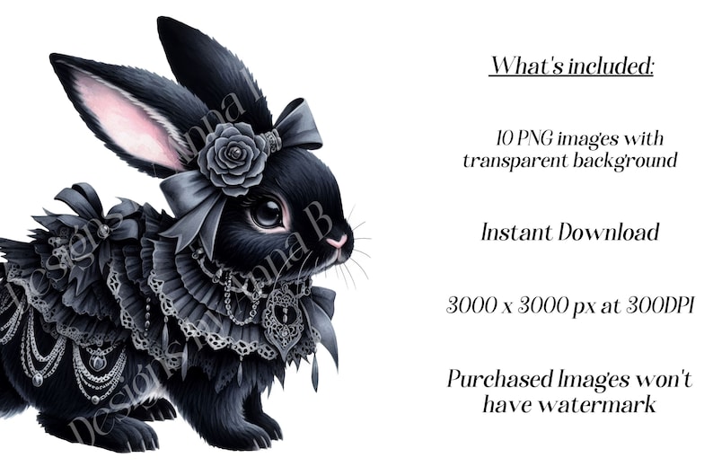 Watercolor Gothic Bunny Clipart: Dark Fantasy PNG Images (digital ...