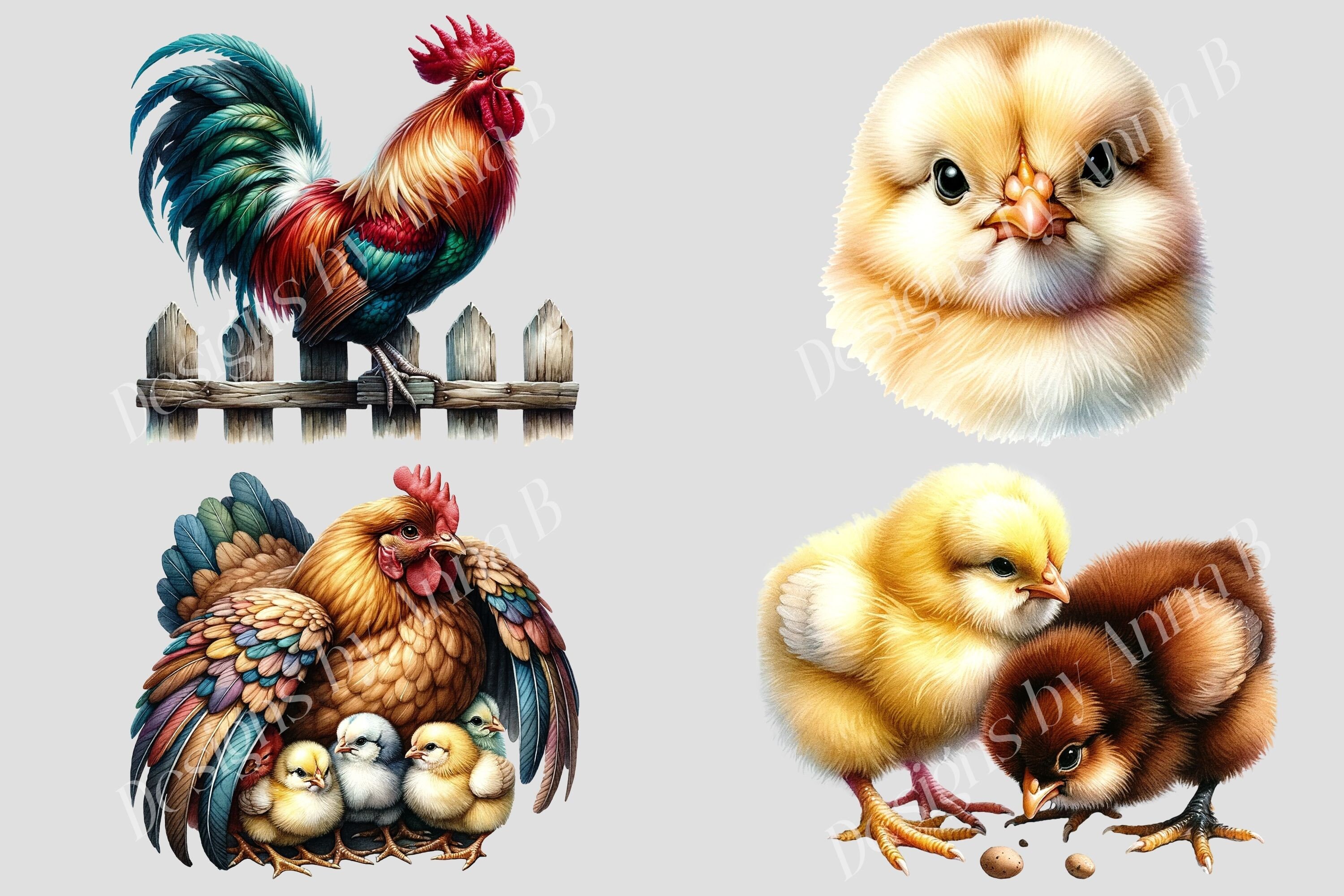 Watercolor Chicken Clipart: Farm Animal PNG Graphics (22 Files) - Etsy
