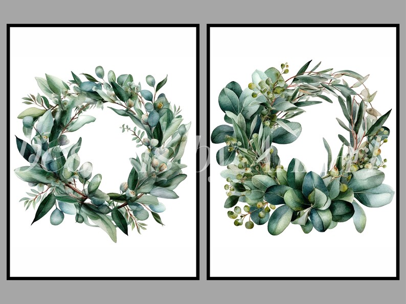 Eucalyptus Wreath Clipart: Watercolor Greenery Graphics (JPEG & PNG ...