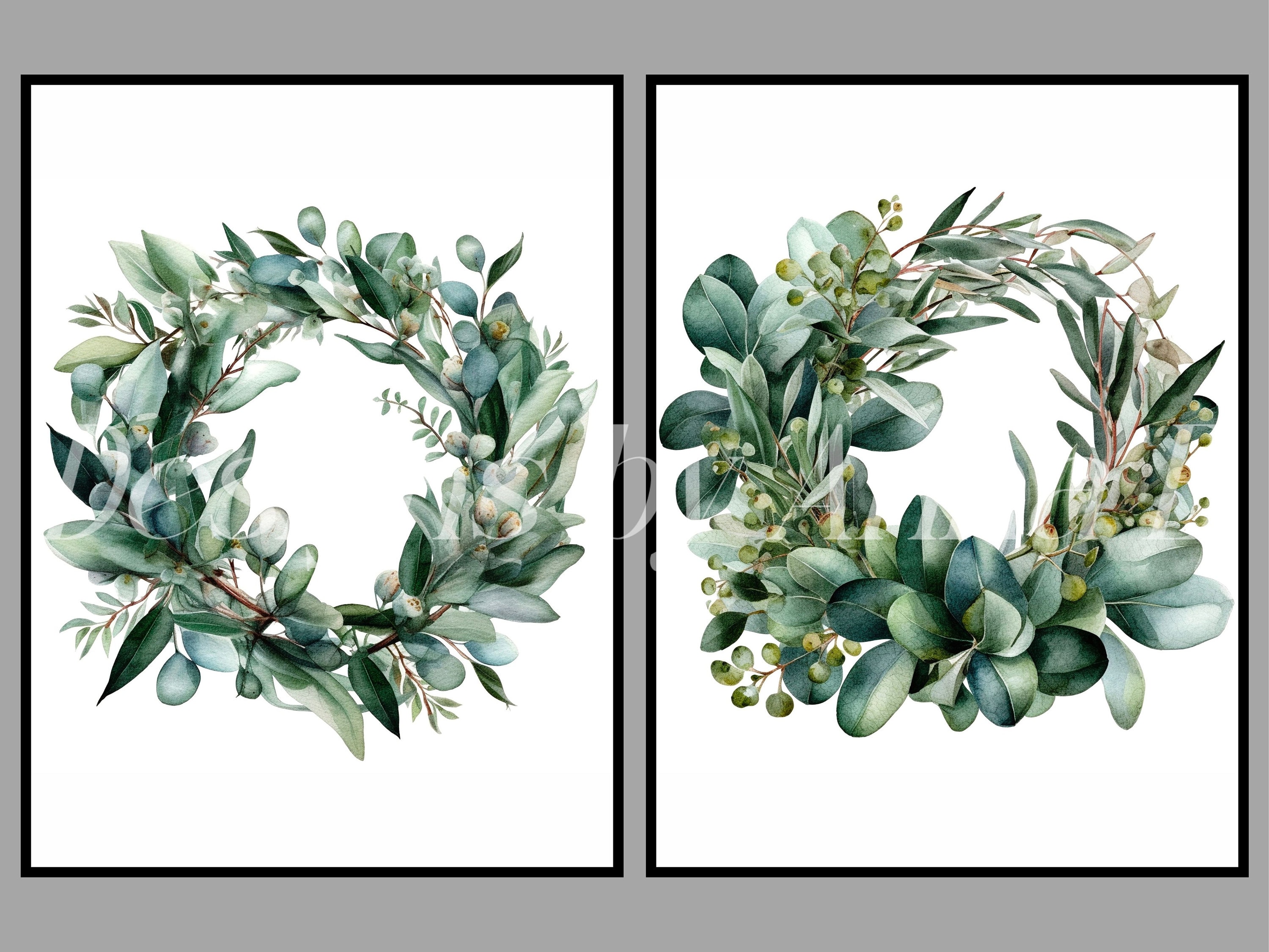 Eucalyptus Wreath Clipart: Watercolor Greenery Graphics (JPEG & PNG ...