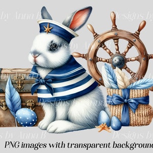 Watercolor Nautical Bunny Clipart: Sea Captain Rabbit PNG (12 Files) - Etsy