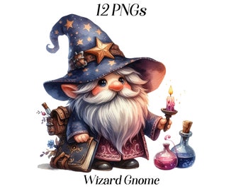 Watercolor Wizard Gnome Clipart: Fantasy PNG Images (Digital Download)