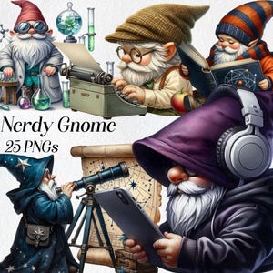 Clipart gnome ringard, clipart aquarelle gnome intelligent, png, science, physique, sorcier, chimie, bibliothèque, gnome intelligent, graphisme numérique