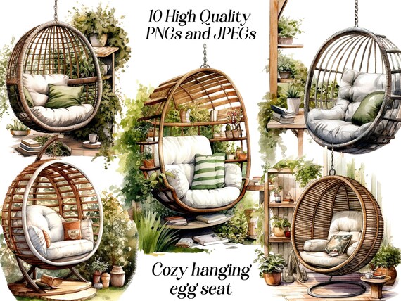 Watercolor Hanging Chair Clipart 10 High Quality JPEG and PNG Files Secret Garden Nook Cozy Reading Area Outdoor Sitting Printables Etsy