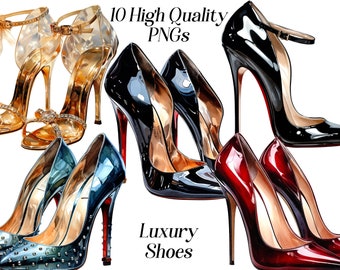 Watercolor luxury shoes clipart, 10 high quality PNG Files, fashion clipart, shoes illustration, printable graphics