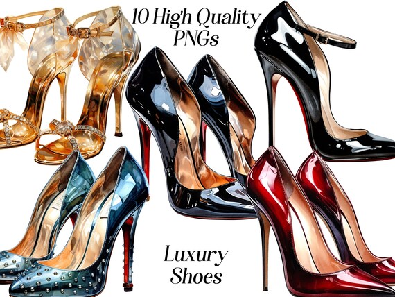 Watercolor Luxury Shoes Clipart: Fashion Illustration PNG Files (Digital Download)