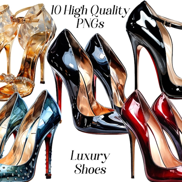 Watercolor luxury shoes clipart, 10 high quality PNG Files, fashion clipart, shoes illustration, printable graphics