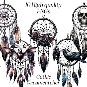Clipart attrape-rêves gothique aquarelle, 10 fichiers PNG de haute qualité, clipart gothique, clipart boho, illustration boho gothique, produits à imprimer