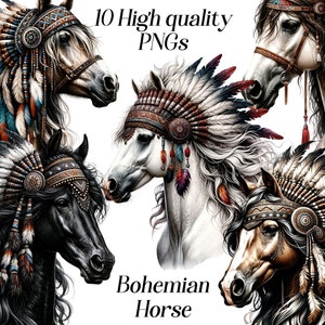 Aquarel bohopaard clipart, 10 hoge kwaliteit png-bestanden, paard clipart, boho clipart, paard illustratie, afdrukbare afbeeldingen