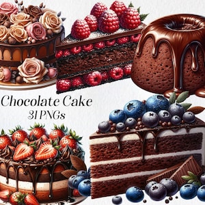 Clipart de gâteau au chocolat - Dessert sucré PNG, art de gâteau au chocolat en couches, clipart de boulangerie, ensemble d'illustrations de tranches de gâteau