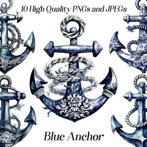 Blau Anker Clipart, nautisch, Ozean, Marine Illustration, Boot Dekor, Segeln, Küsten Dekoration, Meer, Strand Kunst, Schiff Anker, digital