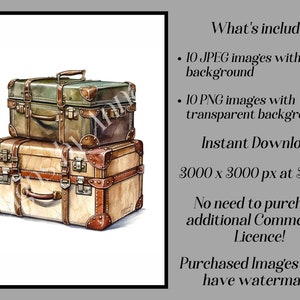May include: A stack of three vintage suitcases with brown leather straps and metal accents. The top suitcase is green, the middle suitcase is brown, and the bottom suitcase is beige. The suitcases are on a white background.