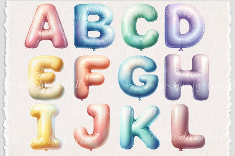 Balloon Alphabet Clipart: Pastel Letters & Numbers (PNG Digital ...