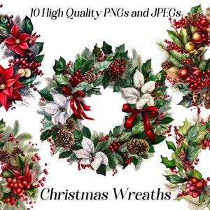 Aquarell Weihnachtskranz Clipart, 10 hochwertige JPEG- und PNG-Dateien, Weihnachtscliparts, Aquarell Kranz Clipart, Winterurlaub
