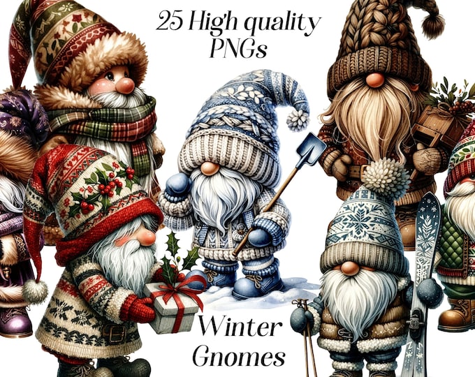 Christmas Gnome Watercolor Clipart Bundle (PNG) - Etsy