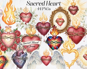 Klipart z Najświętszym Sercem: Sztuka katolicka w stylu vintage, Jezus, Róże (do pobrania w formacie PNG)