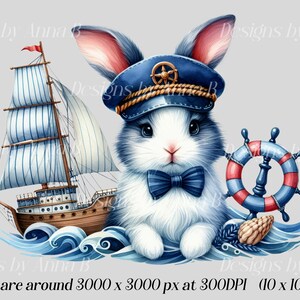 Watercolor Nautical Bunny Clipart: Sea Captain Rabbit PNG (12 Files) - Etsy