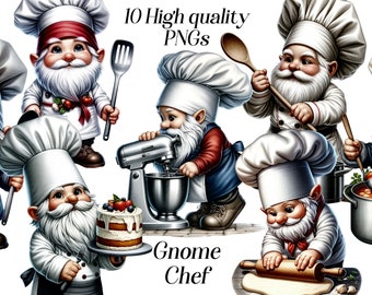 Watercolor Gnome Chef clipart, 10 high quality PNG files, Cooking gnome, baking, food clip art, illustration, printable graphics, kitchen