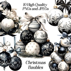Aquarel kerstballen clipart, 10 hoge kwaliteit jpeg- en png-bestanden, illustraties voor kerst, ornamenten, decor, wintervakantie, printables