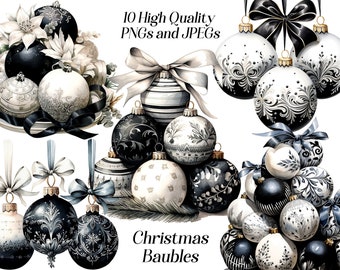 Watercolor christmas baubles clipart, 10 high quality JPEG and PNG files, xmas clip art, ornaments, decor, winter holidays, printables