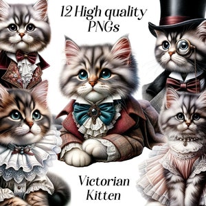 Kitten clipart, victorian cat clipart, animals, vintage, ephemera, printable illustration, digital download