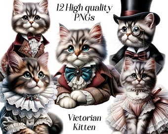 Kitten clipart, victorian cat clipart, animals, vintage, ephemera, printable illustration, digital download