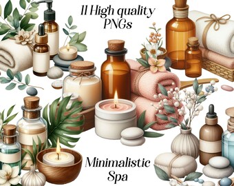Watercolor Spa Clipart: Minimalist Self Care PNG Files (Digital Download)