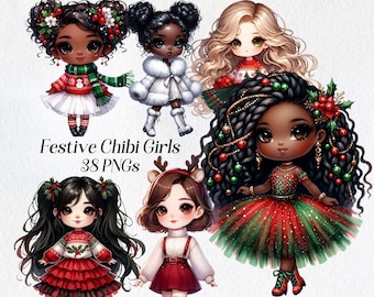 Imágenes prediseñadas navideñas para niñas: Gráficos PNG navideños (Descarga digital)